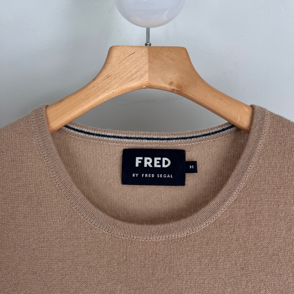 Fred by Fred Segal Cashmere Short Sleeve Knit Top Size M Tan Camel Crew Neck